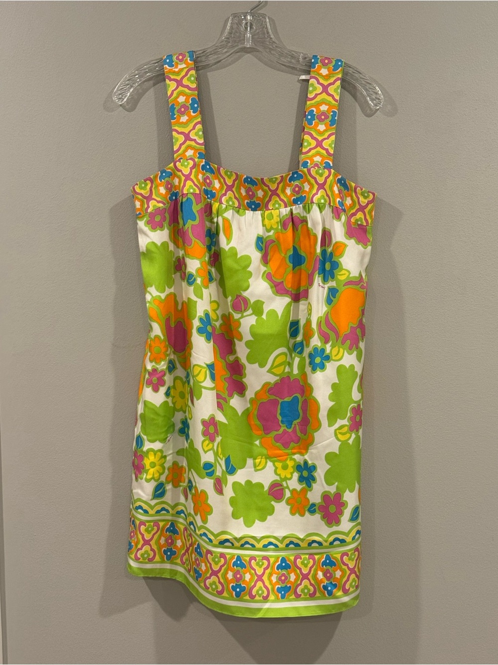 Milly of New York Silk Slip Mini Dress Retro Flower Power Size 4 Pink Orange